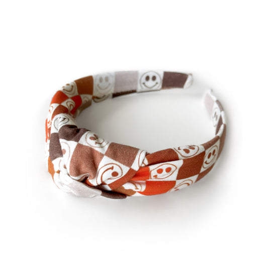 Fall Smiley Checkered - Knot Headband