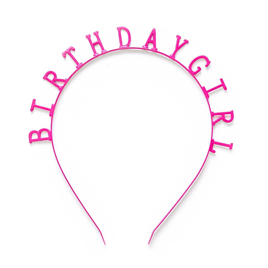 Hot Pink Birthday Girl - Metallic Skinny Headband