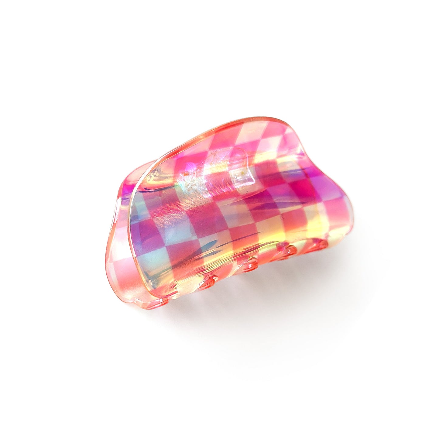 Light Pink Iridescent Checkerboard - Claw Clip