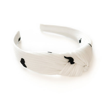 Ribbed Black & White Hearts - Knot Headband